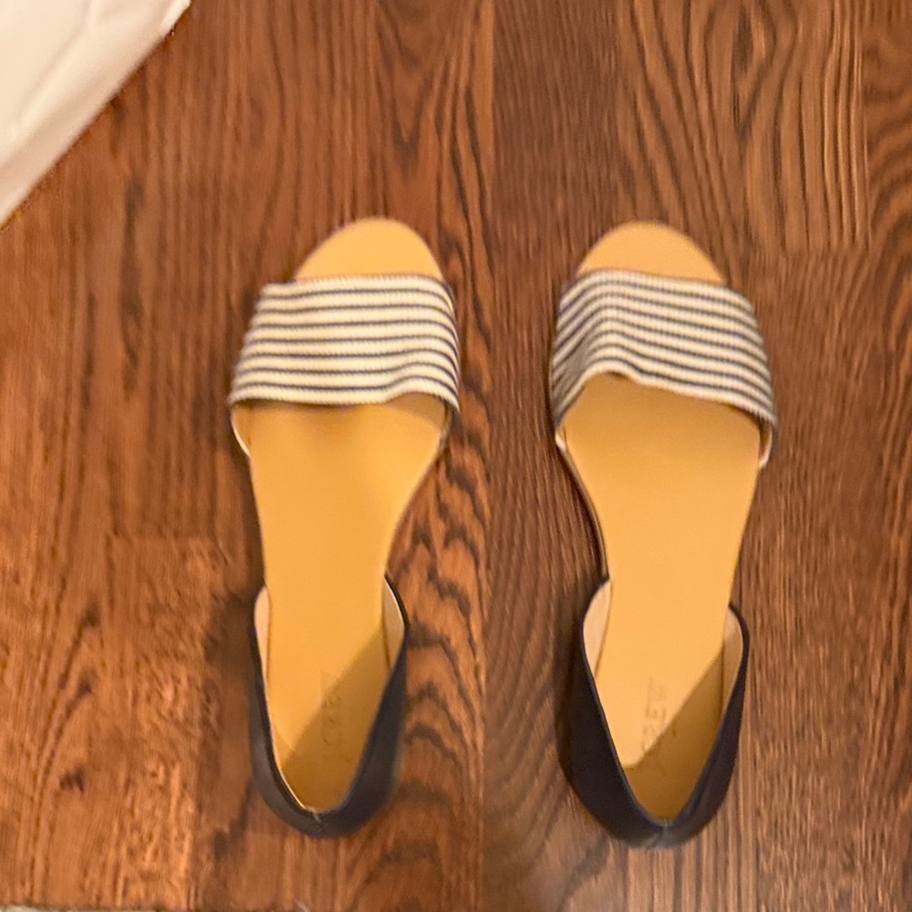 J. Crew Navy and Tan Striped Sandals